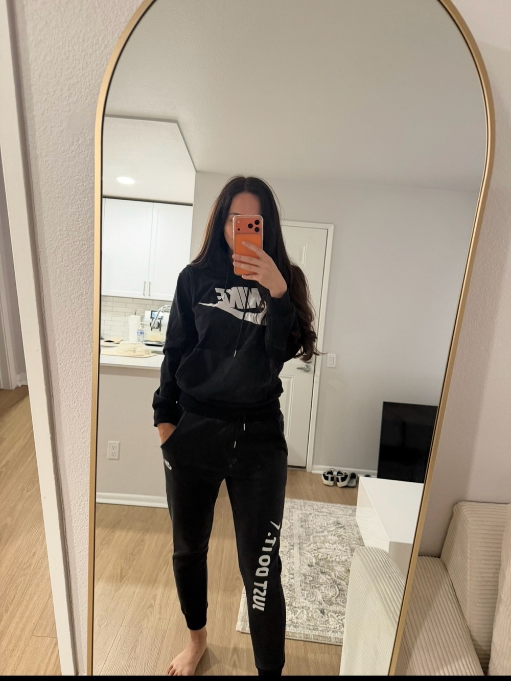 Nike Black Hoodie and Joggers Set with White Swoosh - Picture 2 of 4